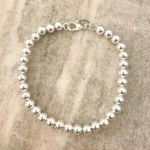 925 Sterling Silver Bead Bracelet 6 MM Ball Bracelet Large Round Bracelet